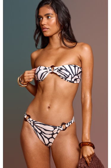 White Giraffe Print Wooden Trim Bandeau Bikini Top
