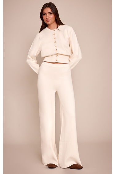 Cream Compact Knit Trouser