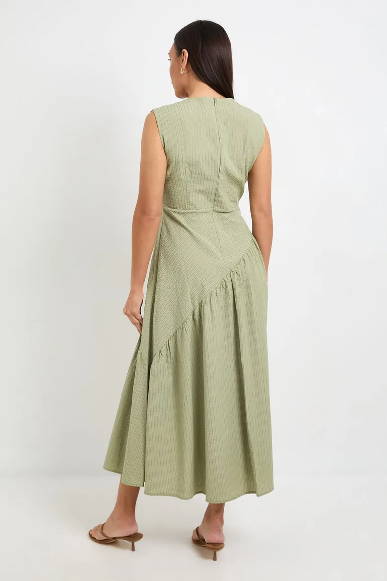 Stripe V Neck Asymmetric Seam Dress - 2