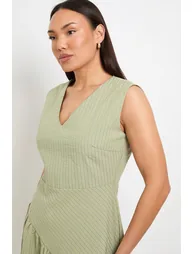 Stripe V Neck Asymmetric Seam Dress - 3