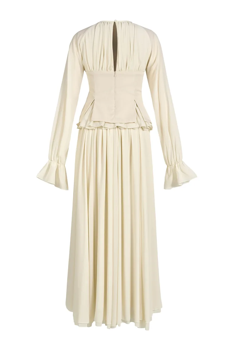 فستان جاردان فو بلون كريمي بأكمام طويلة - 3