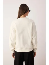 Ecru premium oversize/wide fit thick fleece lined knitted sweatshirt - 3
