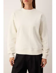 Ecru premium oversize/wide fit thick fleece lined knitted sweatshirt - 2