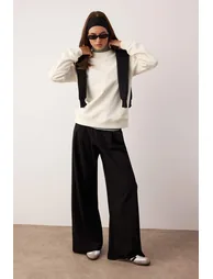 Ecru premium oversize/wide fit thick fleece lined knitted sweatshirt