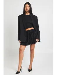 Floral Devoure Godet Hem Mini Skirt - black