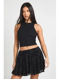 Floral Devoure Godet Hem Mini Skirt - black - 1