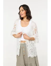 White Lace Crochet Tie Front Kimono