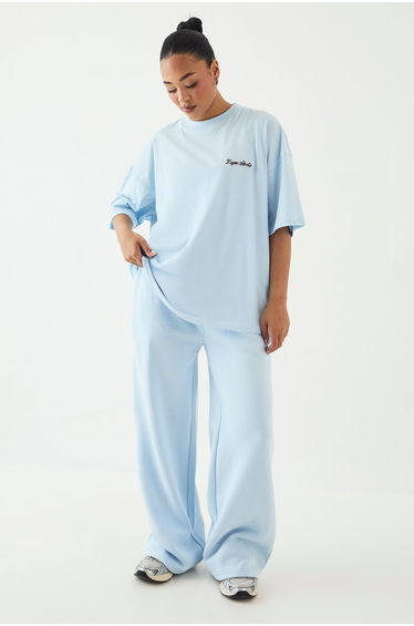 DSGN Studio Script Embroidered Oversized T-Shirt - light blue
