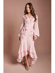 فستان كوست فاشن شيفون زهري ماكسي على شكل حرف A بأكمام طويلة