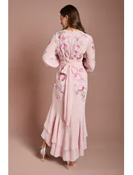 فستان كوست فاشن شيفون زهري ماكسي على شكل حرف A بأكمام طويلة - 2