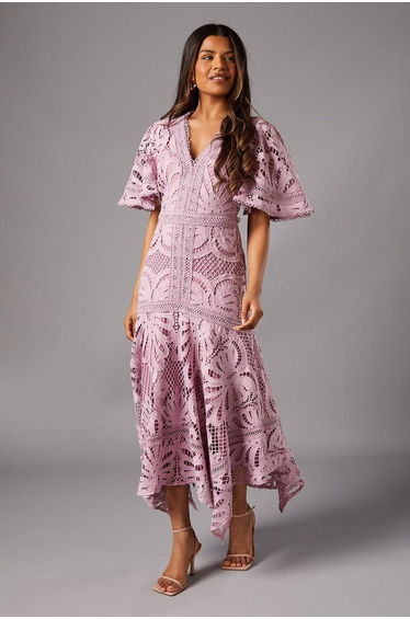 Petite Placement Lace Hanky Hem Dress