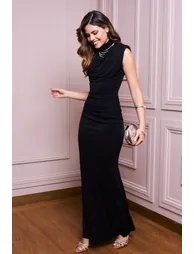 فستان ماكسي - أسود - 1