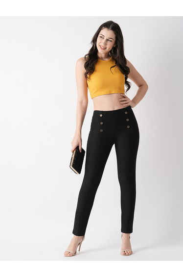 Black Flat Front Skinny Fit Workwear Treggings