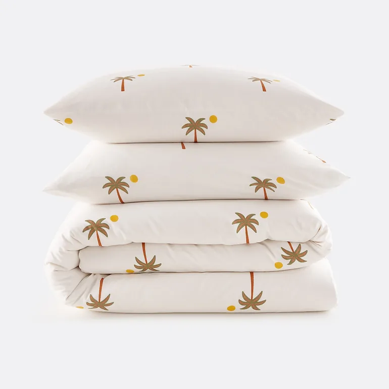 Paradela Duvet Cover Set in 30% Recycled Cotton with Rectangular Pillowcases and Palm Tree Print - 3