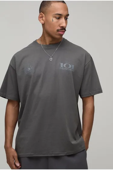 Oversized 101 Dalmatians License Print T-shirt - charcoal