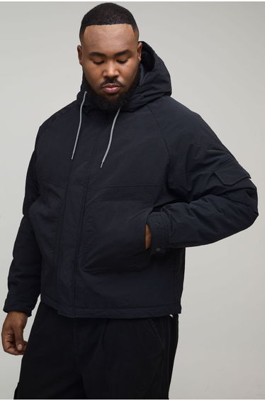 Plus Regular Fit Seam Detail Hooded Parka - black