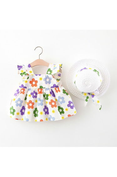 Baby Multicolor Flower Dress with Hat