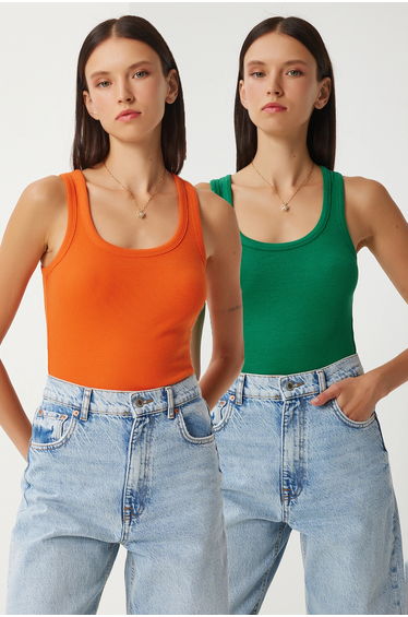 ISTANBUL Fitted U Collar Cotton 2-Pack Tank Top