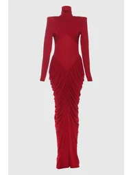 Donata Backless Ruch Bodycon Maxi Dress In Red - 3