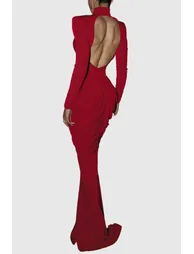 Donata Backless Ruch Bodycon Maxi Dress In Red - 2