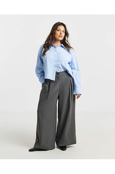 Charcoal Pleated Wide Leg Trousers