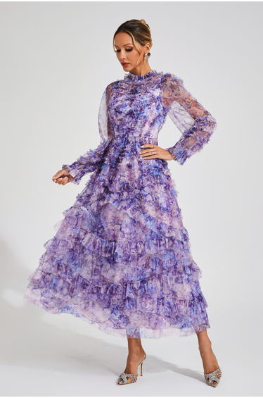 Saroyan Purple Floral Long Sleeve Dress
