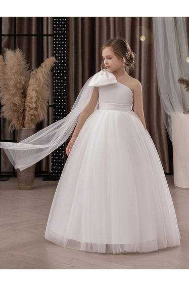Girls White One Shoulder Mesh Maxi Dress