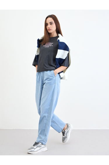 Charcoal Slogan Print Oversized T-Shirt