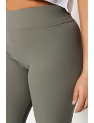 Plus Size Leggings - Khaki - High Waist - 4
