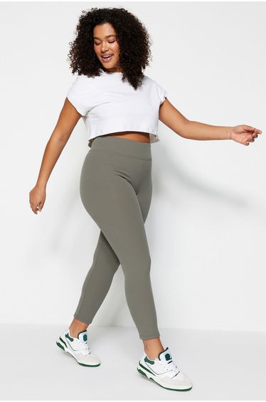 Plus Size Leggings - Khaki - High Waist