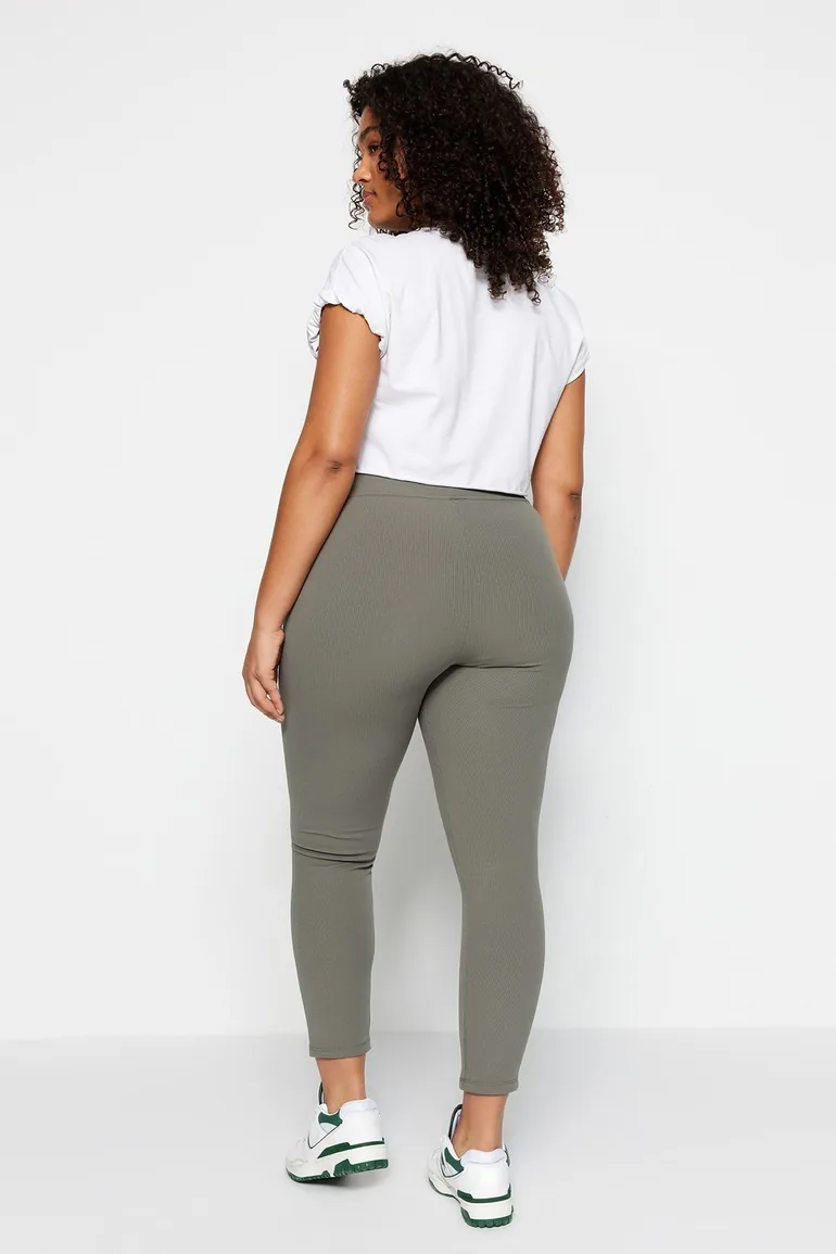 Plus Size Leggings - Khaki - High Waist - 3