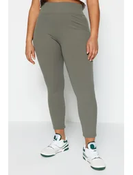 Plus Size Leggings - Khaki - High Waist - 2
