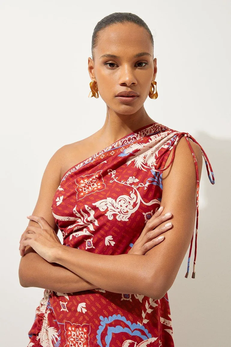 Printed Cotton Voile One Shoulder Maxi Beach Dress - 1