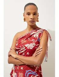 Printed Cotton Voile One Shoulder Maxi Beach Dress - 1