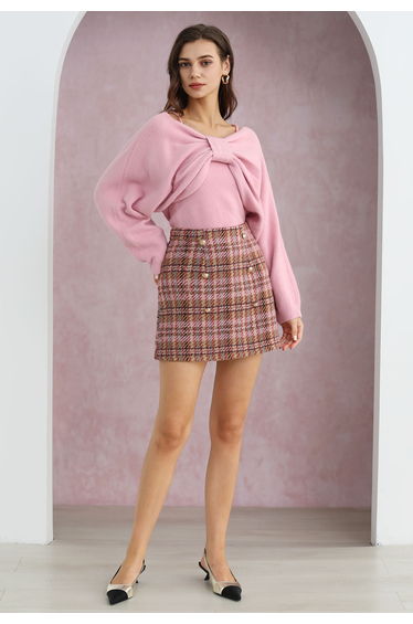Mesmerizing Bowknot Cami Top and Sweater Set in Pink