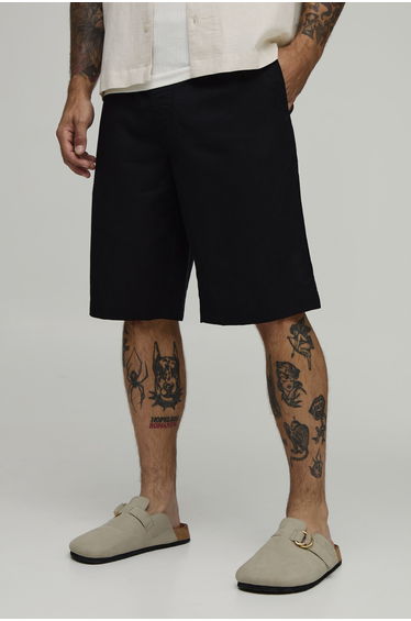 Baggy Fit Half & Half Waist Cargo Shorts - black