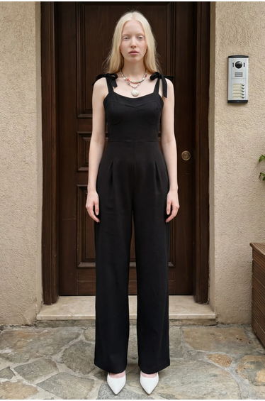 MY FASHION Sweetheart Neck Linen Blend Jumpsuit