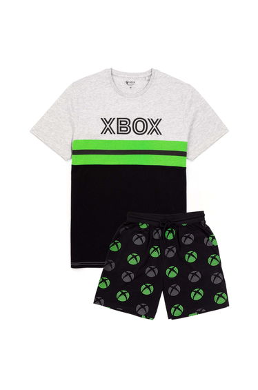 Xbox Mens Gamer T-Shirt & Shorts Set - Black/Grey/Green