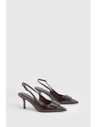 Croc Trim Detail Court Shoes - chocolate - 1