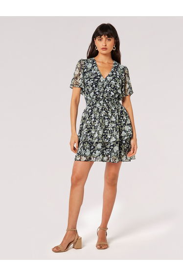 Watercolour Rose Tiered Mini Dress
