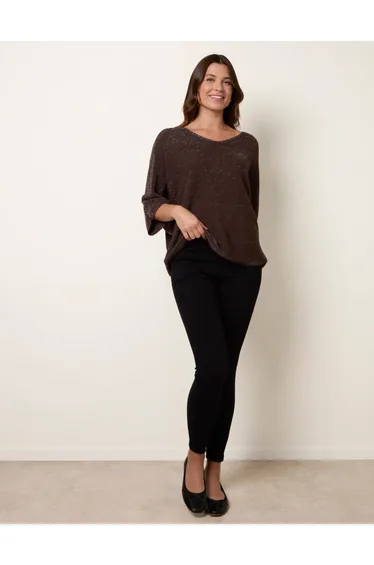 سترة بلو فانيلا بني محبوك بأكمام طويلة