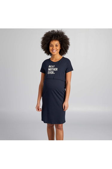 Nursing nightshirt with lettering BLUE