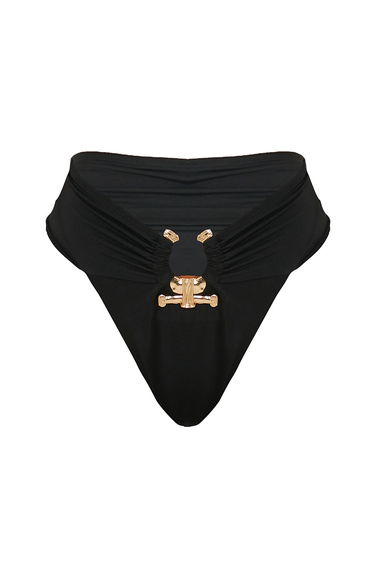 Black Hammered Trim Bikini Bottoms