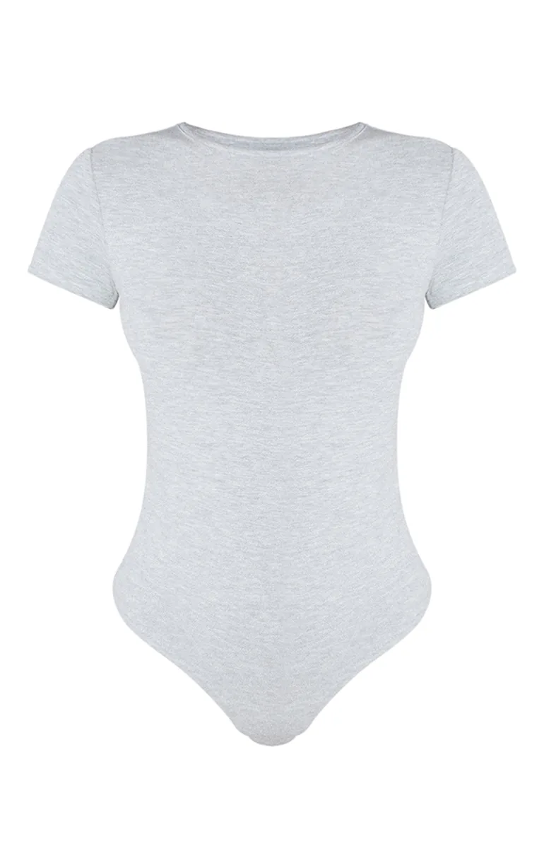 Essential Grey Marl Fitted Short Sleeve Bodysuit - 3