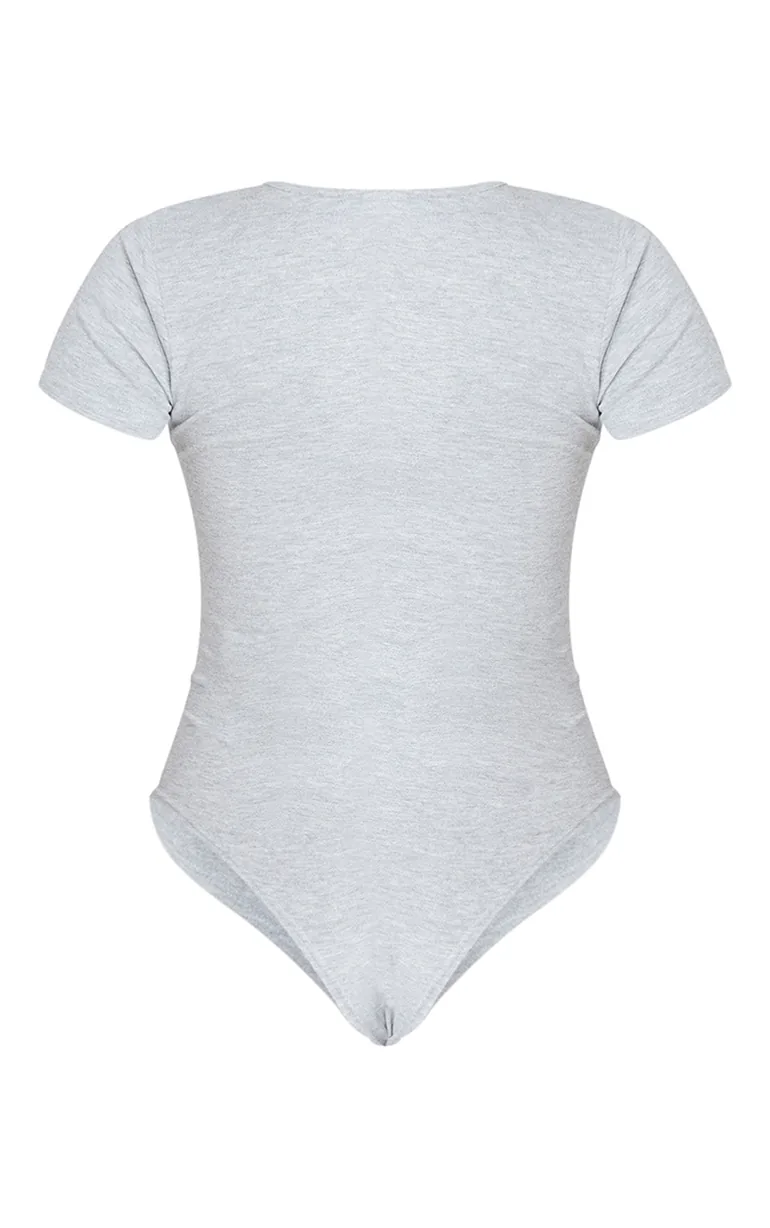 Essential Grey Marl Fitted Short Sleeve Bodysuit - 4