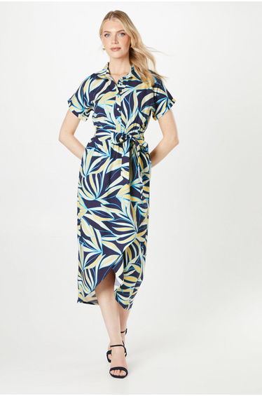 Printed Wrap Skirt Dress - navy