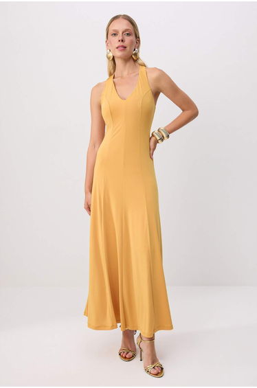 Orange Plain Knitted Sandy Maxi Lined Dress