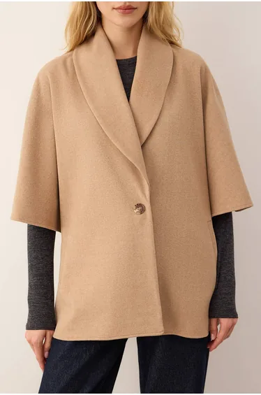 Beige Body-Friendly Mono Closure Oversize Midi Cashmere Coat