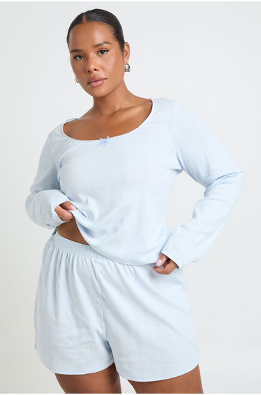 Plus Pointelle Pyjama Shorts - baby blue
