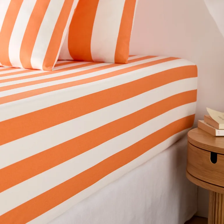 Hendaye Orange Striped Cotton Fitted Sheet with 25cm Flap - 3